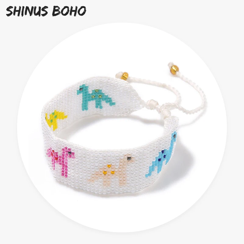 Браслет SHINUSBOHO с белыми милыми динозаврами детский браслет кубическими бусинами