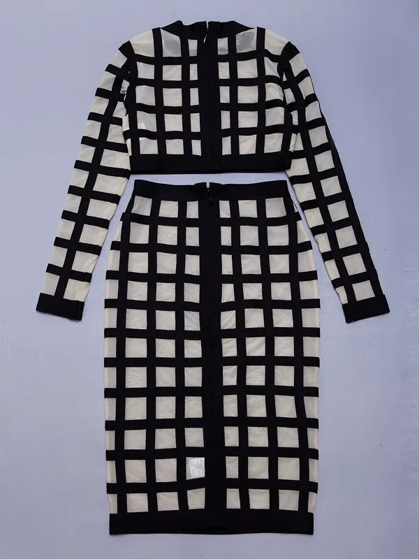 Цветное осеннее сексуальное Сетчатое платье из 2 частей с длинным рукавом