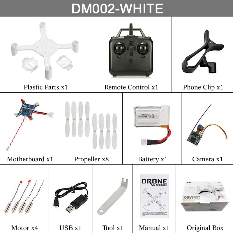 DM002 WIFI 5,8G FPV камера микро Дрон рамка вертолет DIY Drone 2,4G RC Квадрокоптер Безголовый мини Квадрокоптер VS F450 - Цвет: White with box