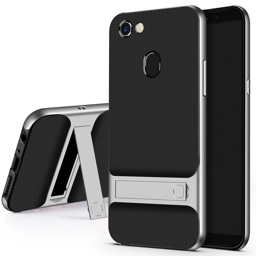 Royce Silver Чехол на заднюю панель мобильного телефона противоударный для OPPO F5 OPPOF5 силиконовый чехол 3D подставка держатель TPU PC Hybrid 360 полный защитный чехол сумка - Цвет: Royce Silver