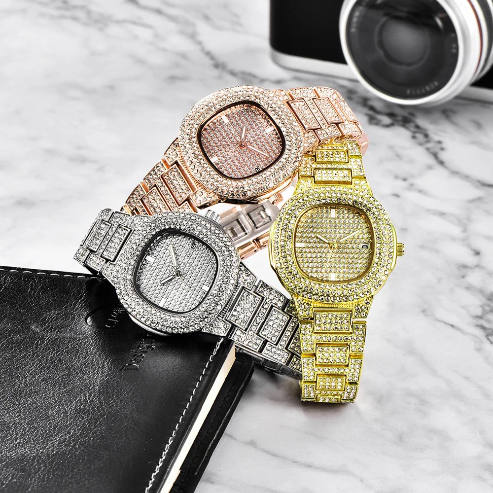 Мужские часы s Iced Out Роскошные Кварцевые наручные часы с Micropave нержавеющая сталь часы для женщин мужчин хип хоп ювелирные изделия