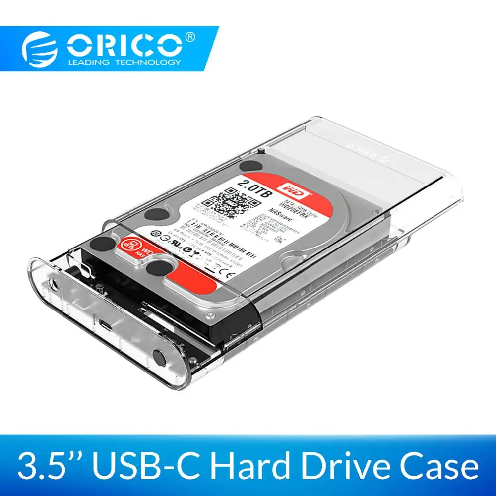Orico, 3,5 дюймов, прозрачный корпус для жесткого диска type-c, чехол USB 3,0, 5 Гбит/с, Sata 3,0, поддержка Uasp, 8 ТБ, диски для ноутбуков, настольных ПК