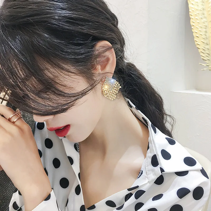 Женские серьги капельки с квадратным кристаллом Преувеличенные геометрические