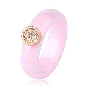 Pink Rose Gold 6mm Керамическое кольцо s 8 мм, модные изысканные стразы, керамическое кольцо для женщин плюс один большой кристалл, Свадебное женское подростковое кольцо, ювелирное изделие - Цвет основного камня: Pink Rose Gold 6mm