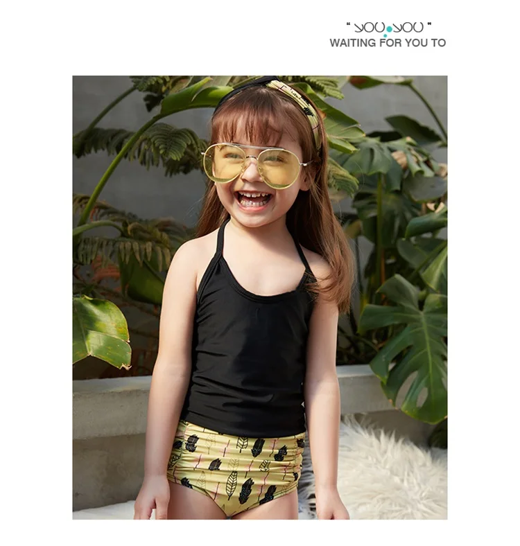 New Baby Girl's Swimsuit Kid's Bikini Swimwear Children Founce Two-Pieces Solid Color Swimsuit for Girl Beachwear