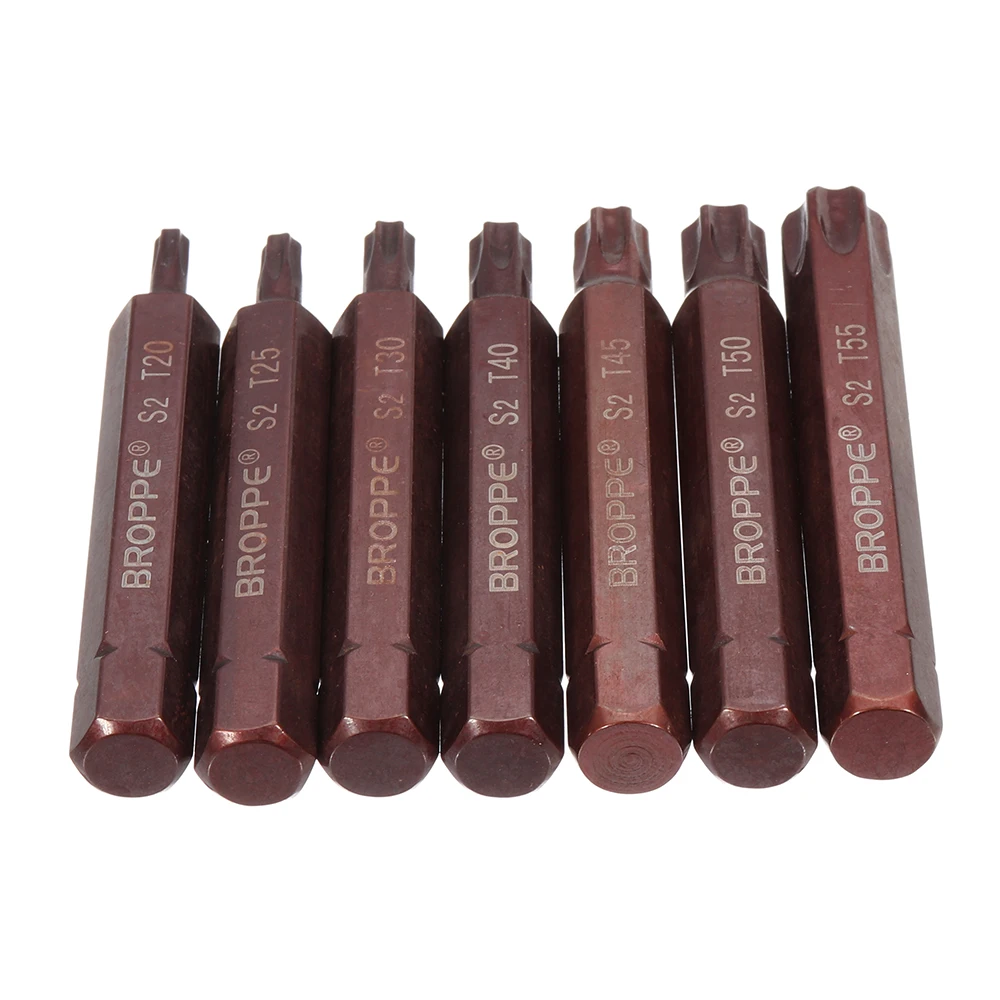 Broppe 7 шт. T20/T25/T30/T40/T45/T50/T55 75 мм Torx Магнитная s2 Сталь ОТВЕРТОЧНЫМИ 10 мм шестигранным хвостовиком для воздействия отвертка