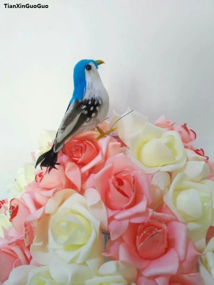 Искусственная птица около 12 см твердая модель пенопластовые и сине-серые перья