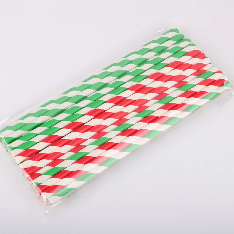 25pcs Red Green Stripe Paper Straws Christmas Favors Drinking Kids Birthday Party Decoration Supplies | Дом и сад