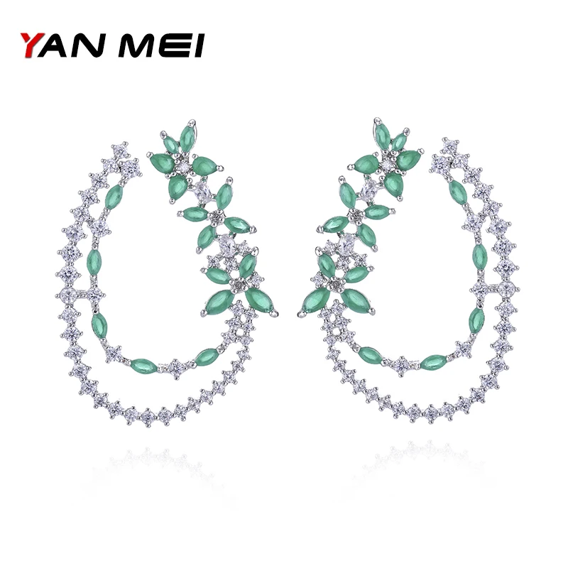 

YANMEI Hollow Oval Stud Earring For Women AAA Cubic Zirconia Flower Earrings Fashion Jewelry YME7197