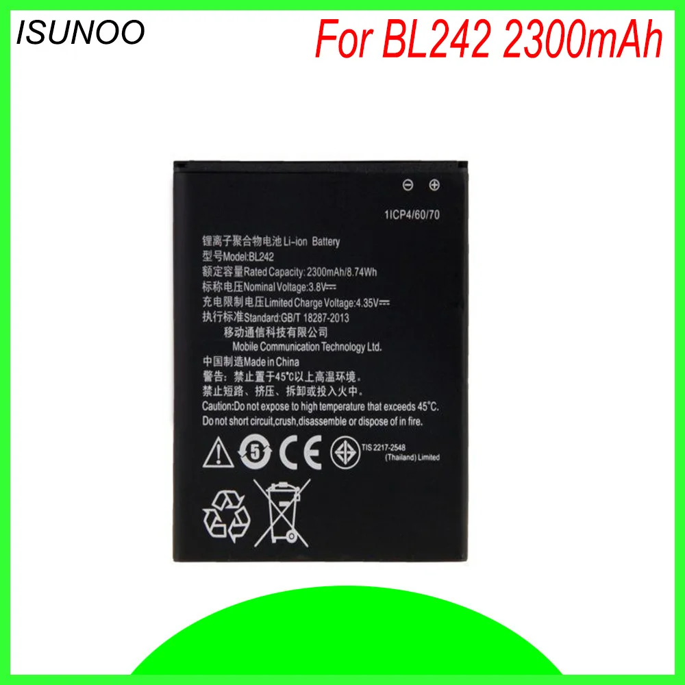 Аккумулятор ISUNOO BL 242 BL242 для Lenovo K3 A6000 A3860 A3580 A3900 A6010 Plus 3 8 В 2300 мАч|Аккумуляторы