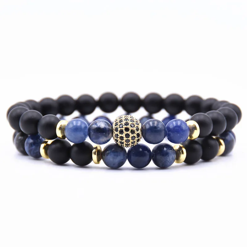 new Micro mosaic 8mm black ball Bracelet 6mm Natural Stone collocation Beaded Bracelets for Men Women Classic jewelry pulseras | Украшения