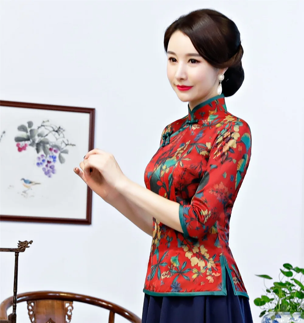 Шанхай история Китайский традиционный Топ цветочный Cheongsam топы китайская блузка Qipao рубашка с коротким рукавом Китайский Топ для женщин