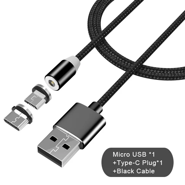 1micro 1type-c black NOHON 2 в 1 магнитные кабели зарядного устройства освещение для iPhone X 7 8 Plus зарядный кабель type-C для huawei P20 Micro USB для samsung - Цвет: 1micro 1type-c black
