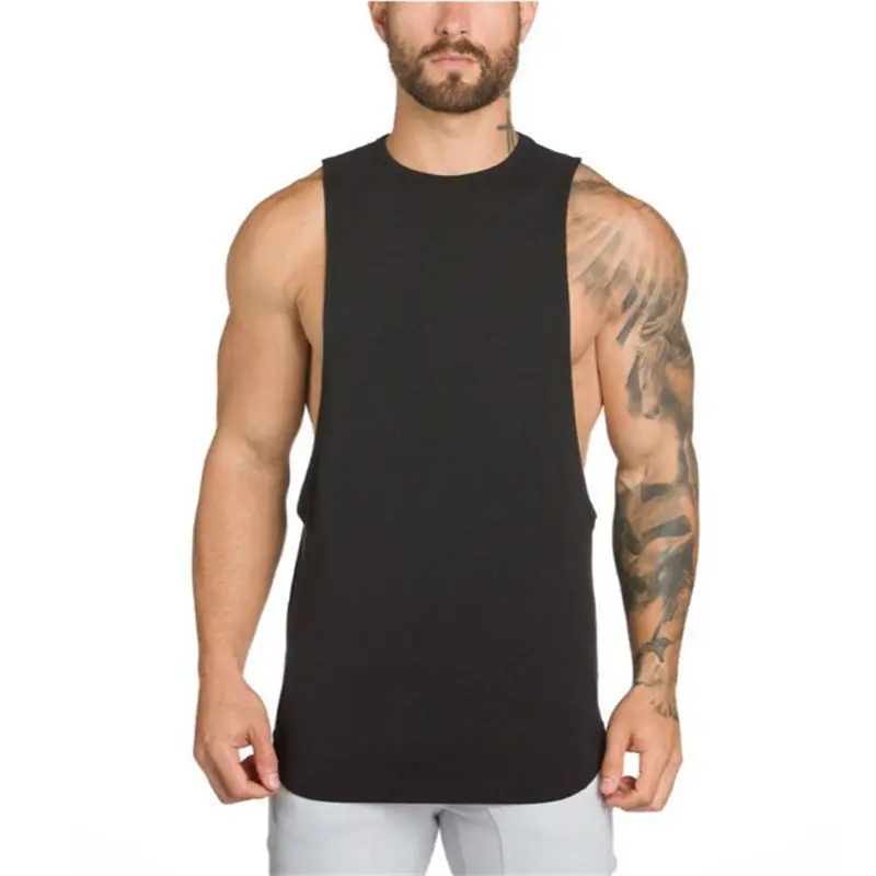 

High Quality Cotton Men Tank Top Solid Color Fitness Singlet Sleeveless Vest Shirt Men Bodybuilding Gyms Stringer Tank Tops
