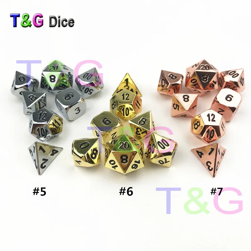7 шт./компл. набор металлических игральных костей d4 d6 d8 d10 d % d12 d20 RPG игральные кости