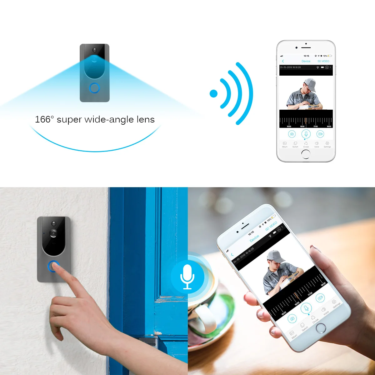 Умная Беспроводная Защита сети Wi-Fi дверной звонок для глаз визуальная запись удаленный домашний монитор ночного видения телефон видео домофон звонок дверной звонок