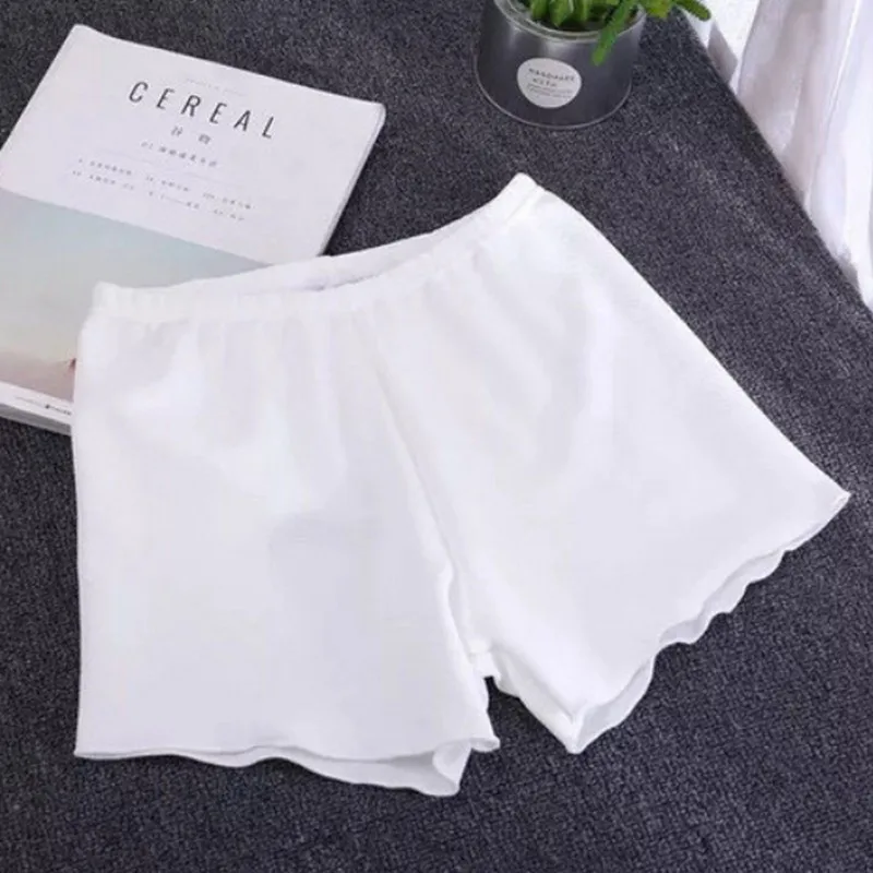 Белый Soft Мягкие Бесшовные Короткие брюки женские летние под юбки шорты плюс размер с рюшами дышащие мужские короткие леггинсы для девочек Защитные шорты - Цвет: Белый