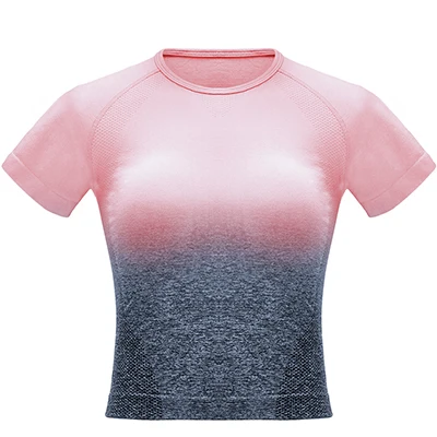 Rose Pink Для женщин спортивный топ бесшовные спортивная, с коротким рукавом спортивный Топ Спортивная одежда Ombre Йога футболка Фитнес тренажерный зал, спортивные топы Спортивные - Цвет: Rose Pink