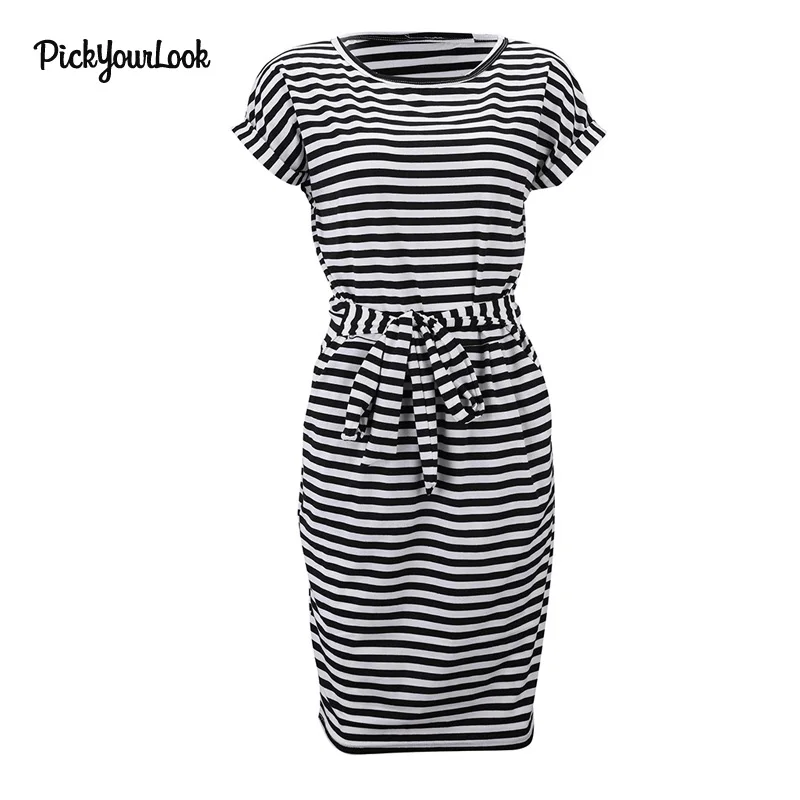PickyourLook Полосатое платье Бандажное летнее Сарафан 2018 с коротким рукавом