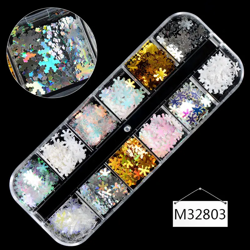 M32803 12 решетчатых блестящих ногтей снежинки разноцветные Стразы для ногтей красочные украшения ногтей УФ гель Дизайн ногтей аксессуары - Цвет: M32803
