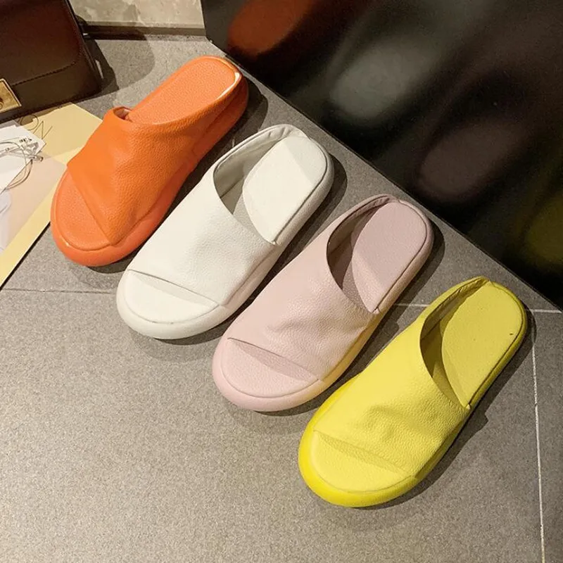 

Summer Soft Leather Comfort Platform Slippers Women Fashion Flip Flops Thick Botton Shoes Casual Sandals Gladiator Sandalias