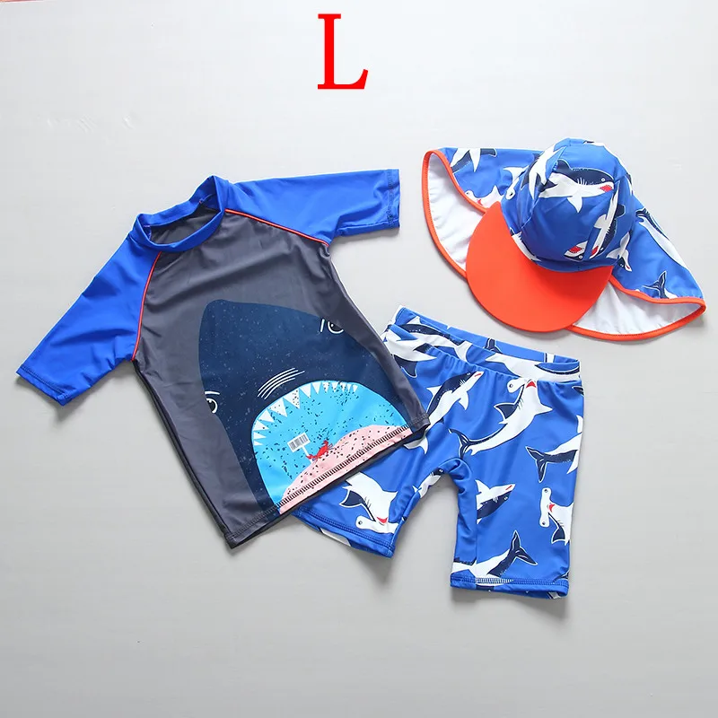 Blue L Детский купальный костюм года; летний купальный костюм для маленьких мальчиков; комплект из двух предметов с принтом акулы; детский купальный костюм; пляжный костюм - Цвет: Blue L
