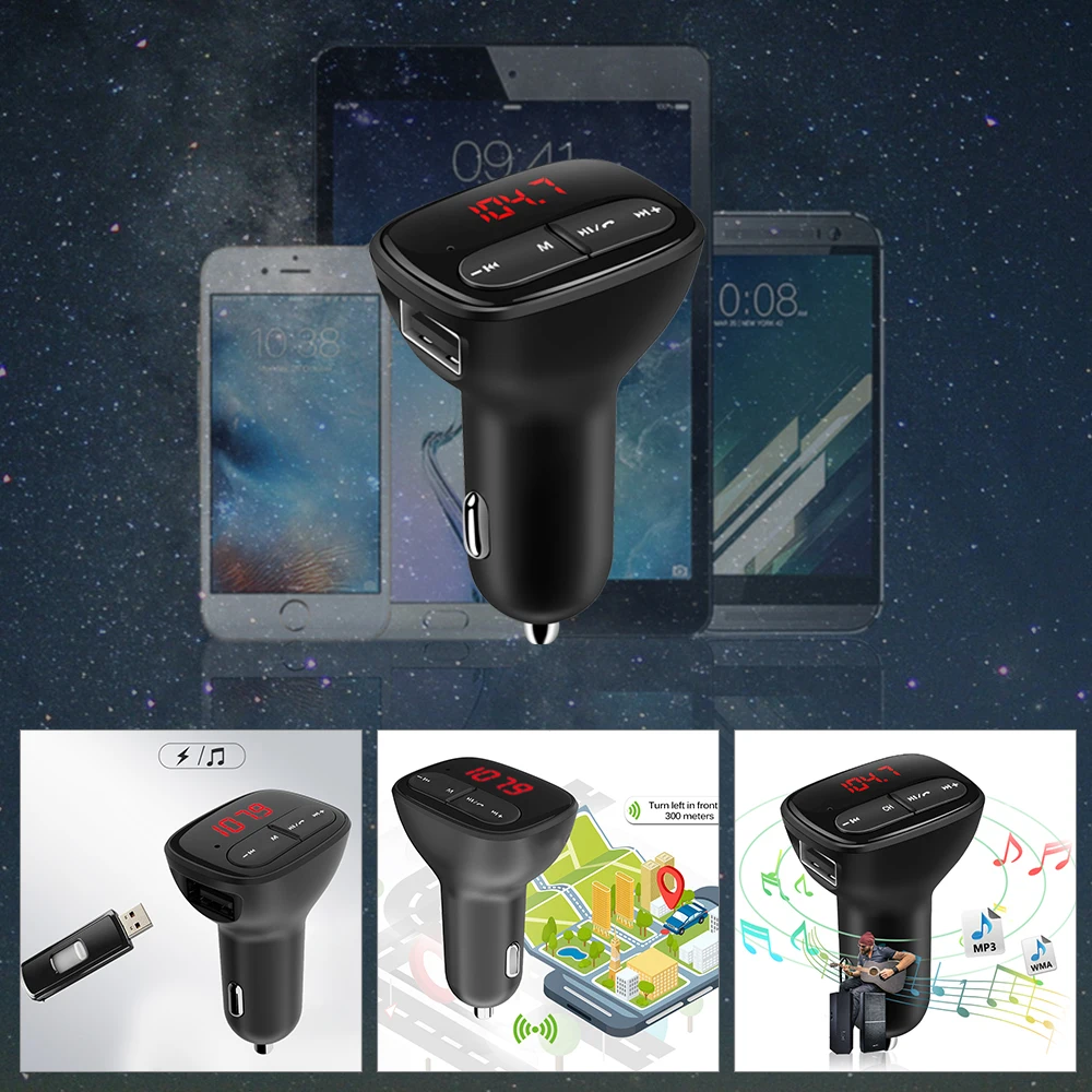 FORNORM MP3 Player with 2.1A USB Charge Car Mini Bluetooth FM Transmitter Kit | Электроника