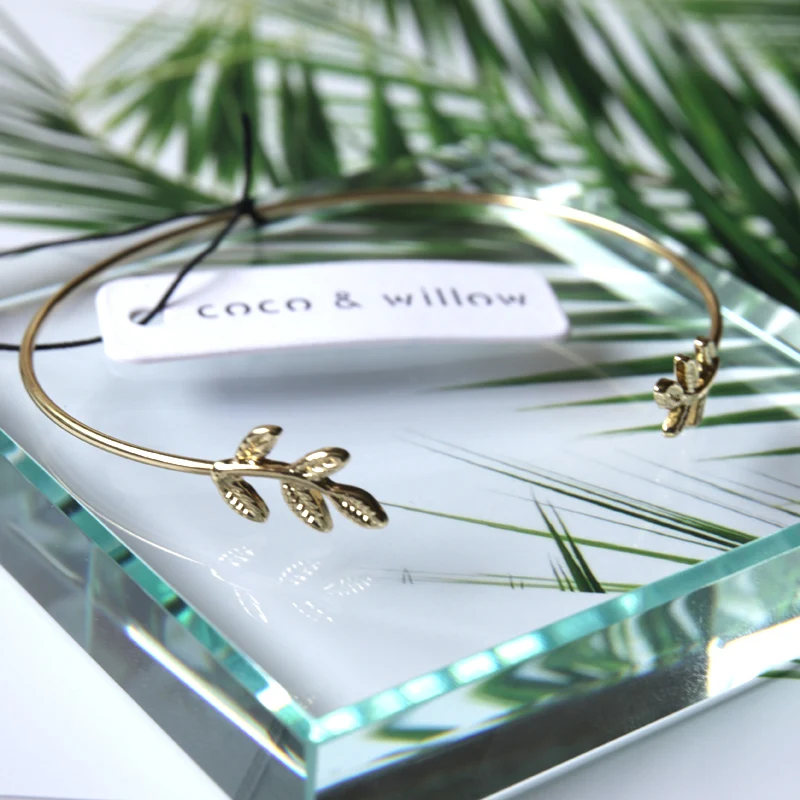 Coco & лист ивы регулируемый браслет на запястье золотистое с разрезом манжета для