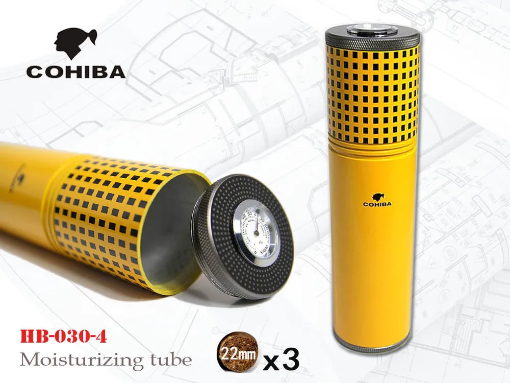 COHIBA Путешествия сигары трубки гаджеты Желтый Черный Серебряный алюминиевый сплав портативный кувшин мини Humidor W/увлажнитель гигрометр