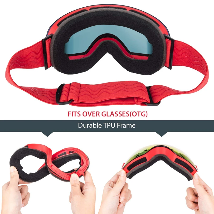 Женские лыжные очки Анти-туман УФ-маска зимние сферические зеркальные очки Защита сноуборд очки для страйкбола двойные линзы розовый белый