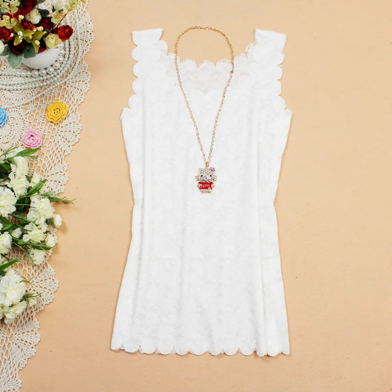 2014 Новинка! Двухслойная тонкая Яркая Летняя женская сорочка кружевной топ на