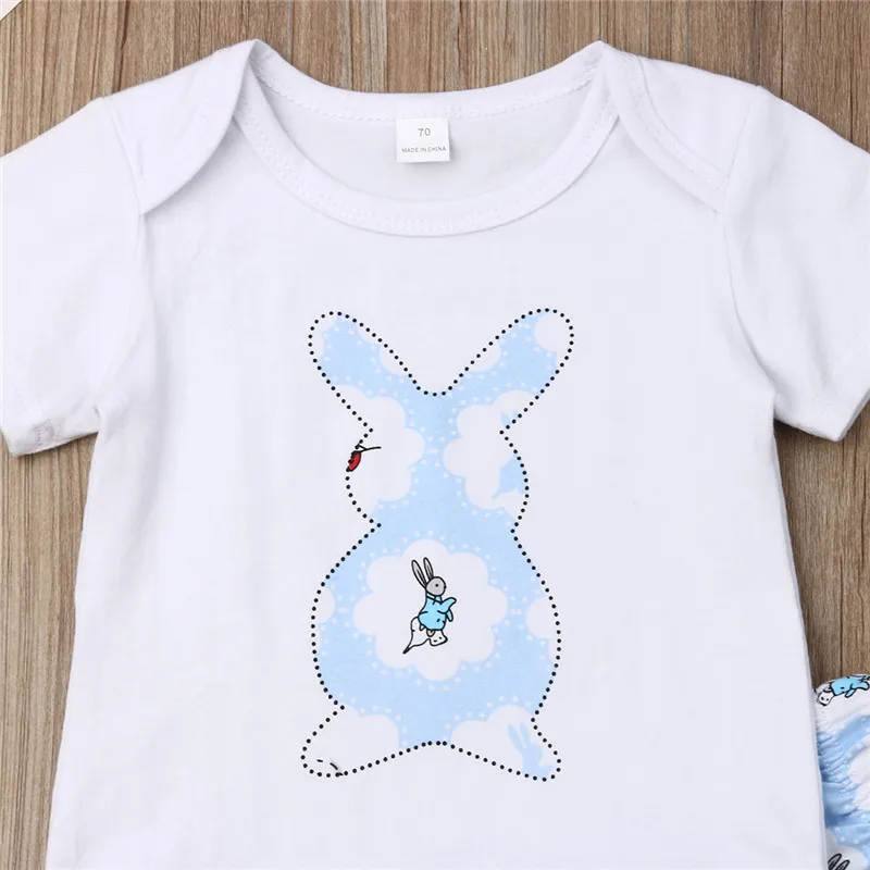 Kids Clothing Set Short Sleeve White Baby Rompers Rabbit Print Girls Tops Blue Long Pants Bottoms Children Boys Outfit | Детская одежда
