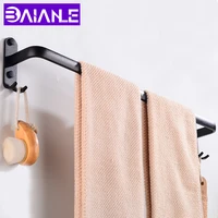 towel bar holder with hooks aluminum wall mounted bathroom towel rack black restroom clothes towel rail hanger storage shelf