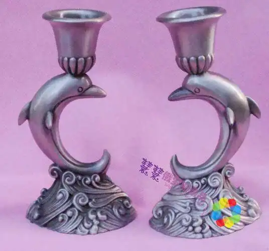 

Russia tin silver candlestick Candlestick candle on small dolphin (a pair) Russian candlestick European and American simple