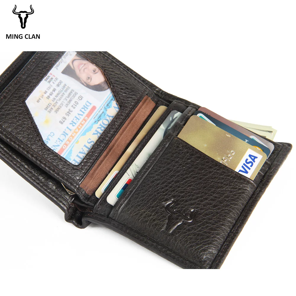 Мужской короткий кошелек Mingclan из натуральной кожи маленький женский бумажник