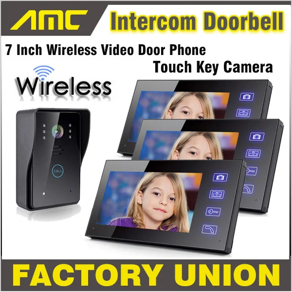 

Wireless Video Door Phone Doorbell Intercom with Touch Key waterproof Camera home video intercom system 1 Camera 3 Monitor