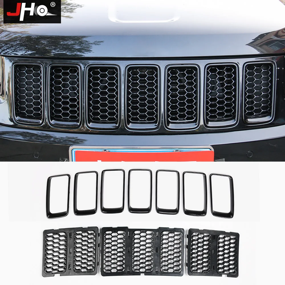 JHO ABS Front Grille Insert Meshes Bezel Frame Cover Trim For Jeep Grand Cherokee 2014-2021 2015 2016 2017 2018 Car Accessories