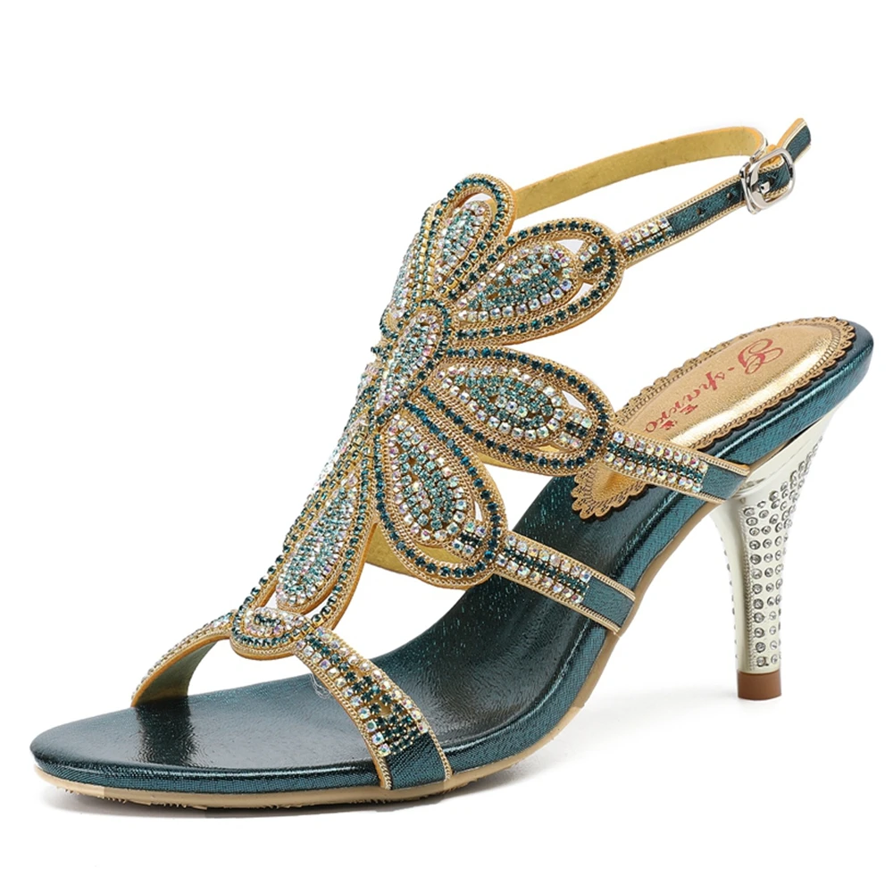 2018 Новая мода Дизайн женские босоножки со стразами платье сандалии Большие