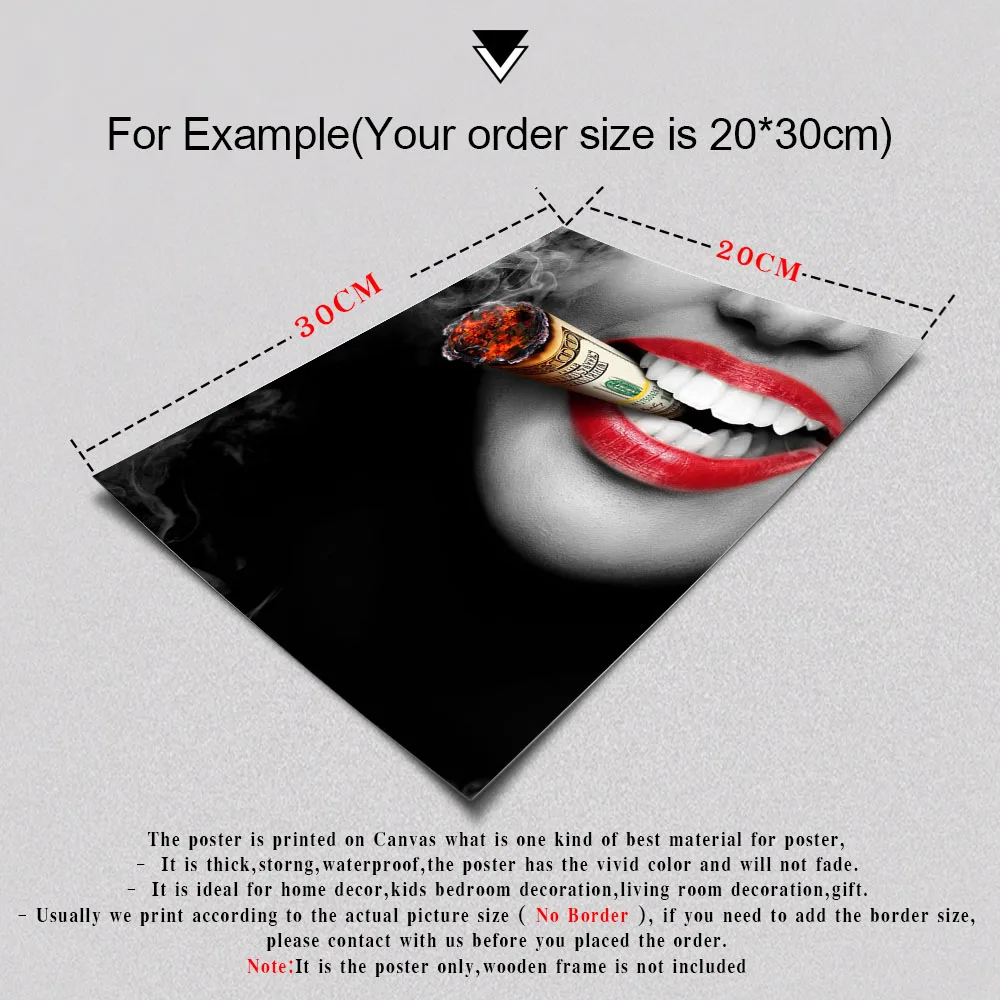 

Cuadros Decoration Smoking Cigarette Woman Posters and Prints Canvas Painting Red Lips Wall Art Print Pictures For Living Room