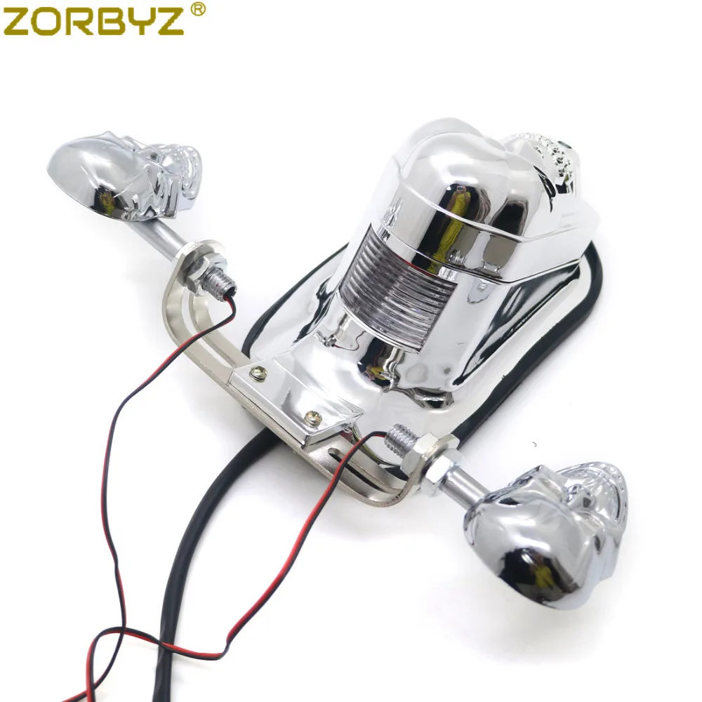 ZORBYZ мотоцикл хромированный череп сигнала поворота Стоп сигнал заднего вида