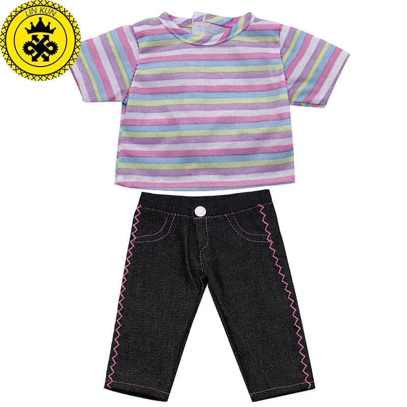 18-дюймовая Одежда для девочек с рисунком куклы цветная полосатая футболка +