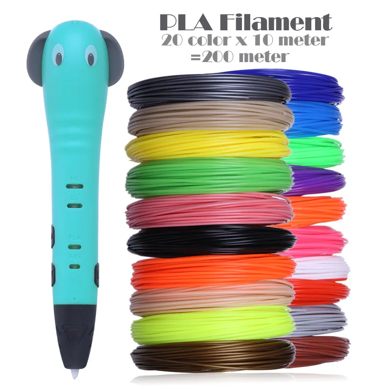Pen Add 200M PLA AVEIBEE 3D ручки для печати, 12 В, 3 D ручки для карандашей, 3D ручки для рисования с бесплатной PLA нитью для детей, Обучающие инструменты, игрушки для хобби - Цвет: Pen Add 200M PLA