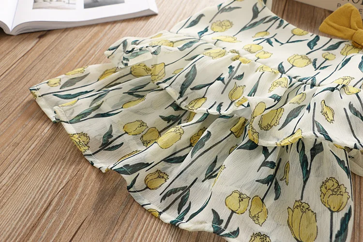 2019 брендовый летний комплект одежды из шифона с цветочным принтом для маленьких