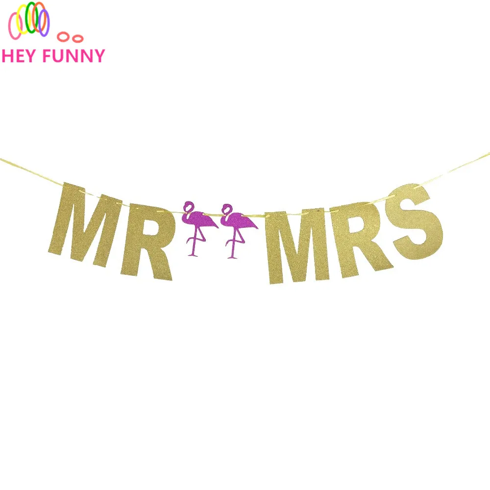 Новинка! 1 набор Фламинго MR &amp MRS баннер золотой сверкающий блеск реквизит для