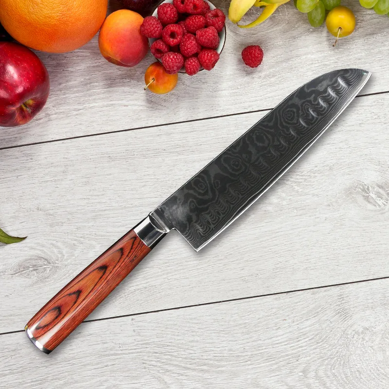 SUNNECKO 2PCS Kitchen Knives Set Damascus Steel Utility Santoku Knife Japaness VG10 Sharp Blade Cutter Pakka Wood Handle | Дом и сад