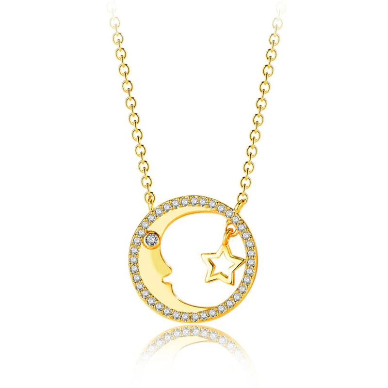

KOFSAC New Charm Gold Moon Star Necklaces For Women Jewelry Shiny Zircon Round Pendant Necklace Girl Valentine's Day Accessories