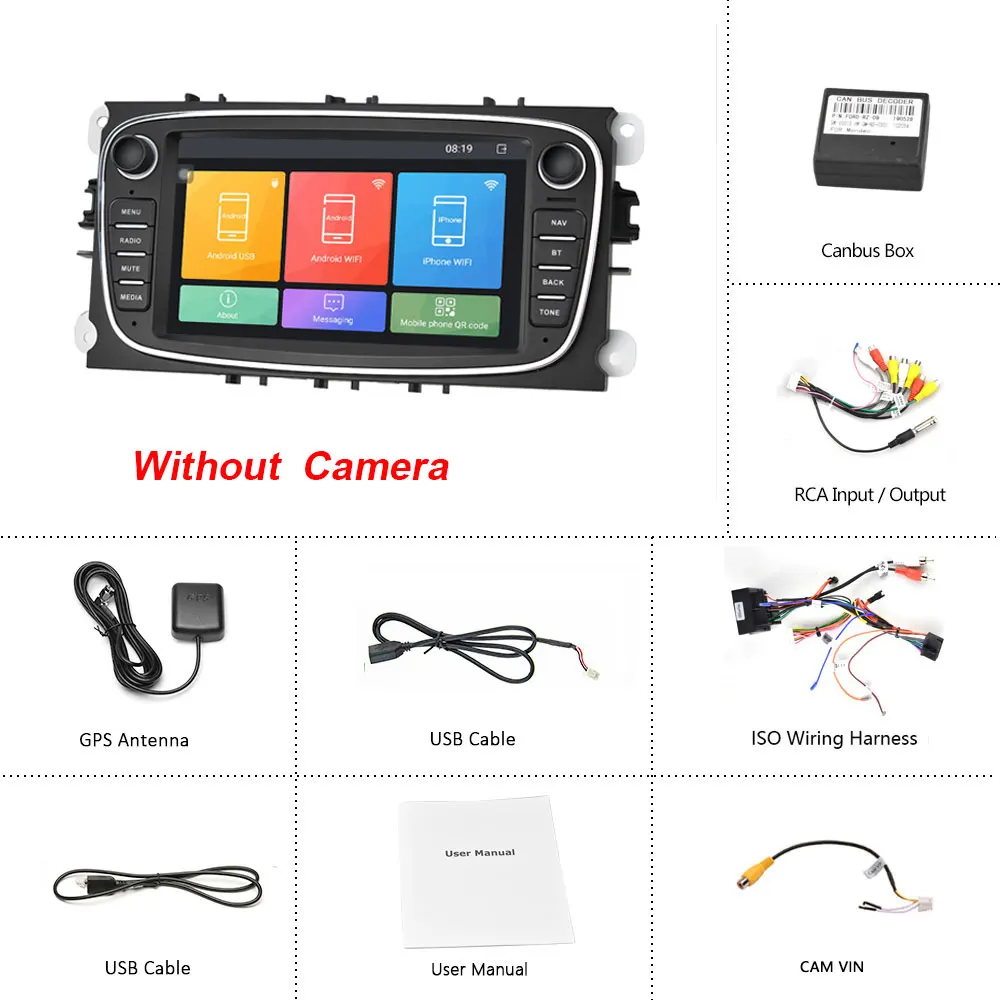 Black Car Radios Camecho Android 8,1 Автомобильный мультимедийный плеер gps автомобильный Радио 2 Din dvd Авторадио для FORD/Focus 2 Mk2/Mondeo/S-MAX/C-MAX/Galaxy DVR - Цвет: Black Car Radios