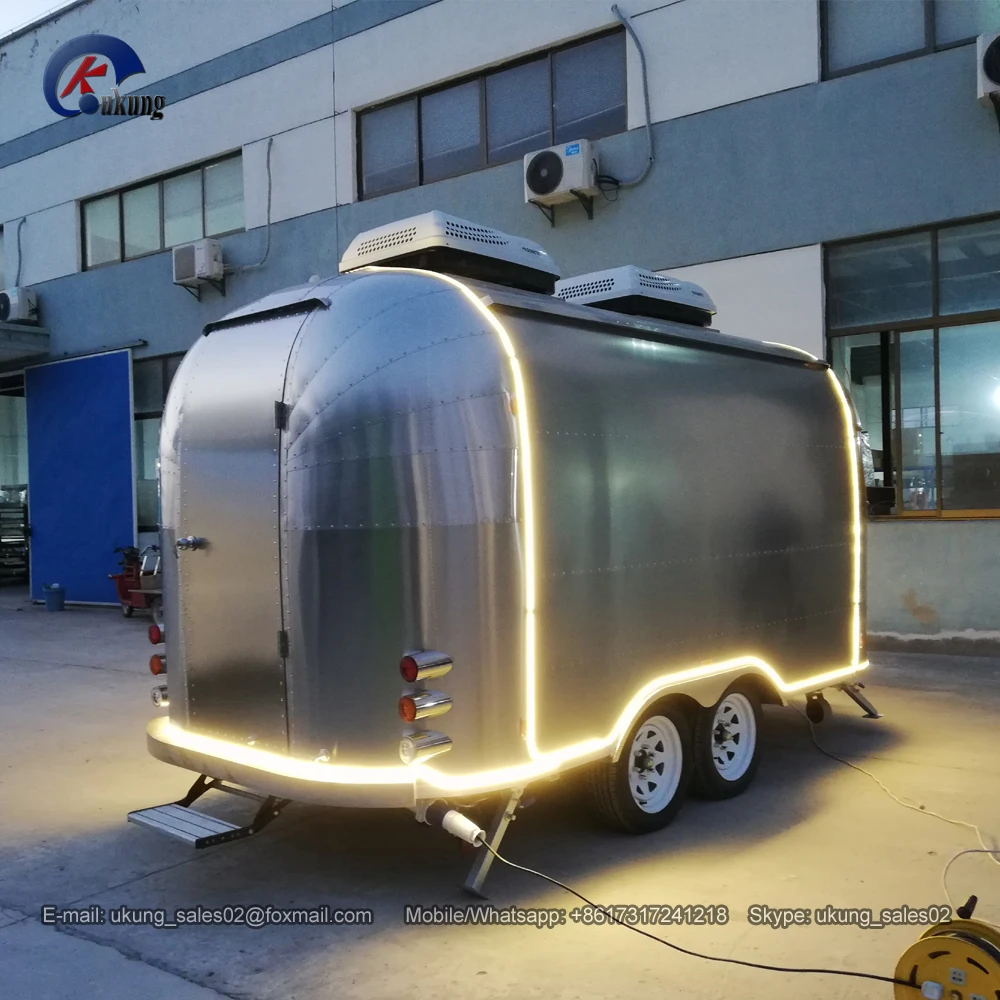 UKUNG стиль заказной airstream модель трейлер для еды, 450 см длина полная нержавеющая сталь Роскошная корзина для еды