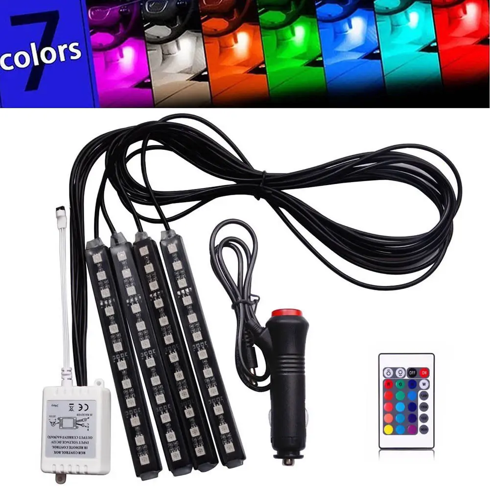 Цветная (RGB) 4 шт./компл. 12LED интерьер автомобиля атмосфера неоновый светильник