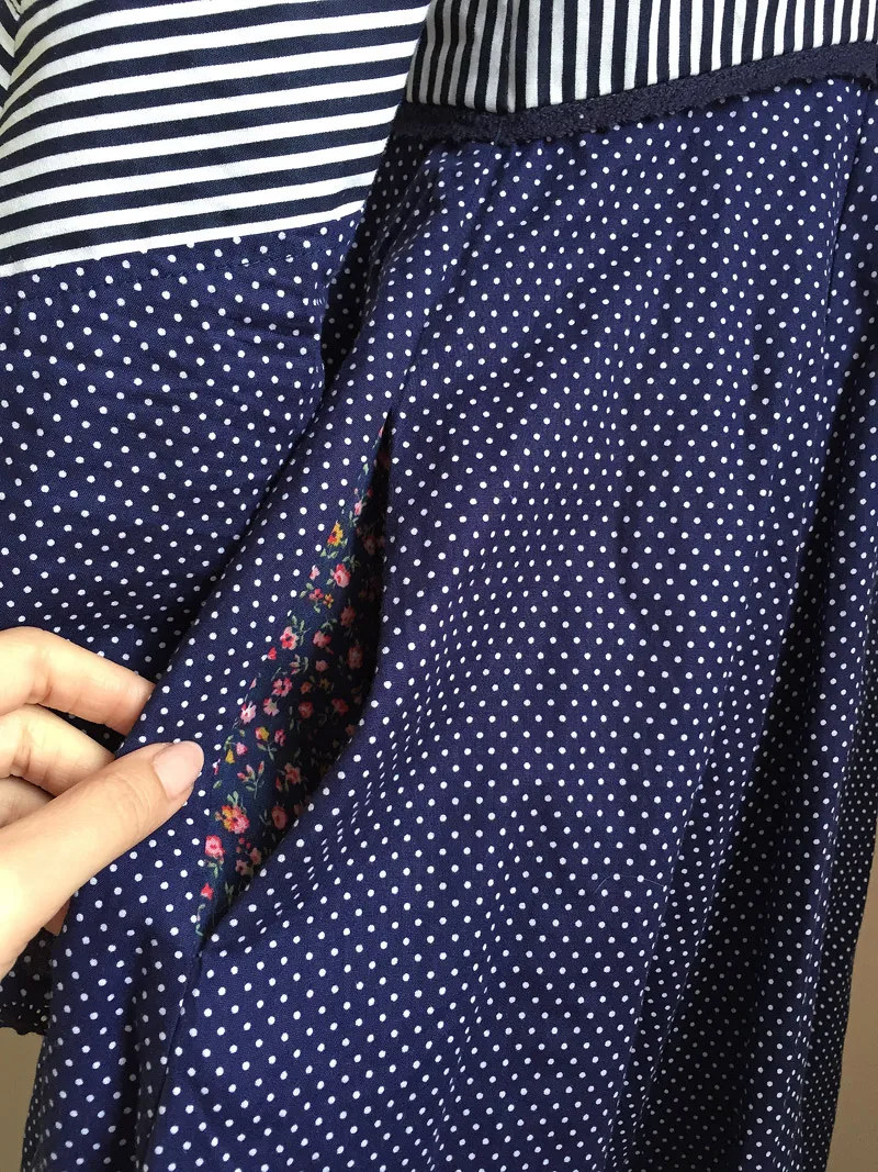 

LYNETTE'S CHINOISERIE Spring Autumn Original Design Women Vintage Flower Print Polka Dot Stripe Patchwork Slim Dress